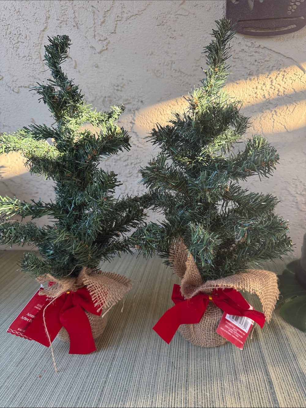 Ashland Christmas Set of 2 Mini Burlap Wrapped Tabletop Trees 16” NWT